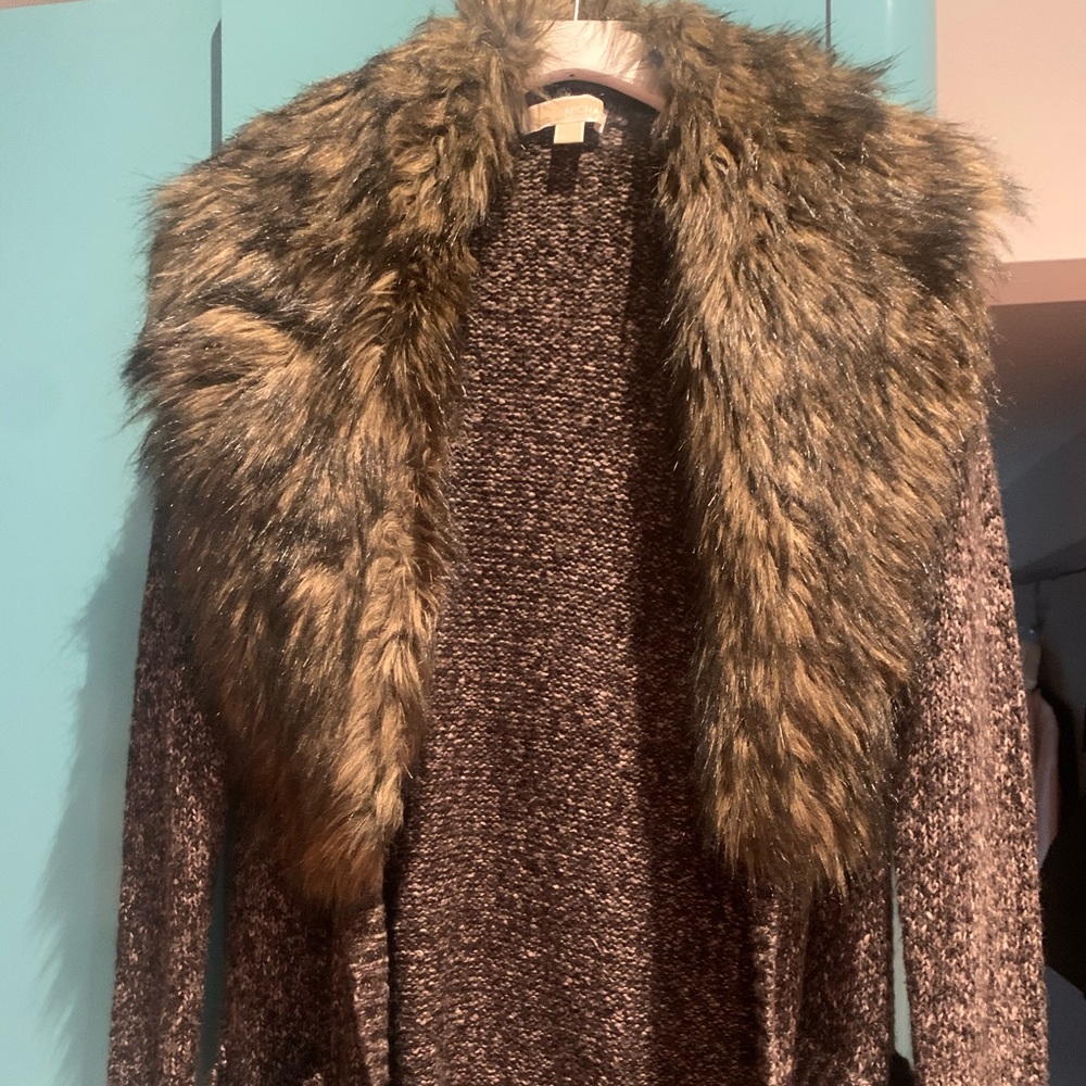 Michael Kors Cardigan Detachable Faux Fur Collar